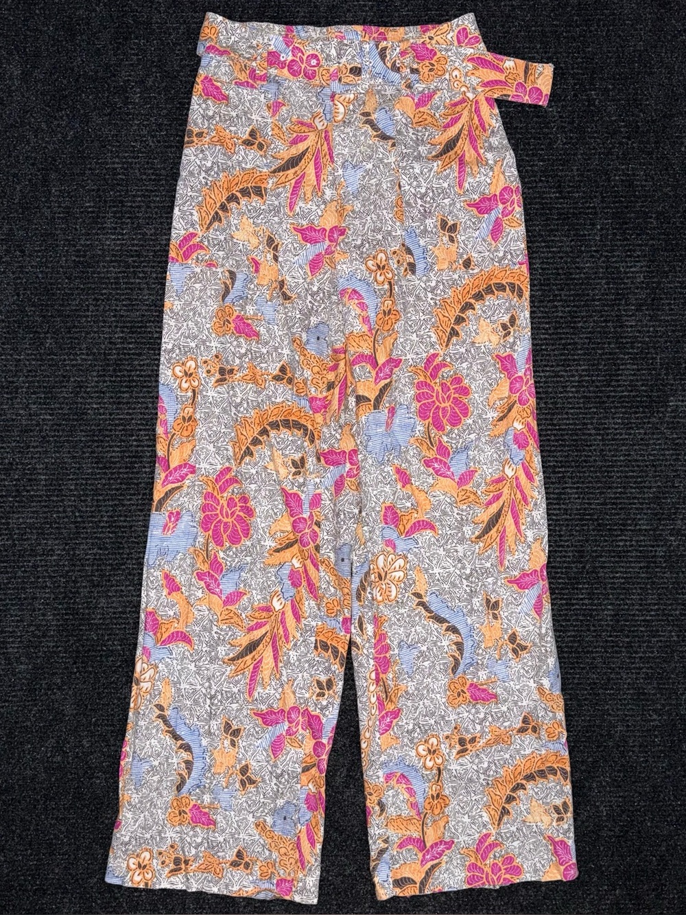 INC Pants Womens 2 Orange Floral Linen Wide Leg Coastal Belt Trouser Cruise Boho